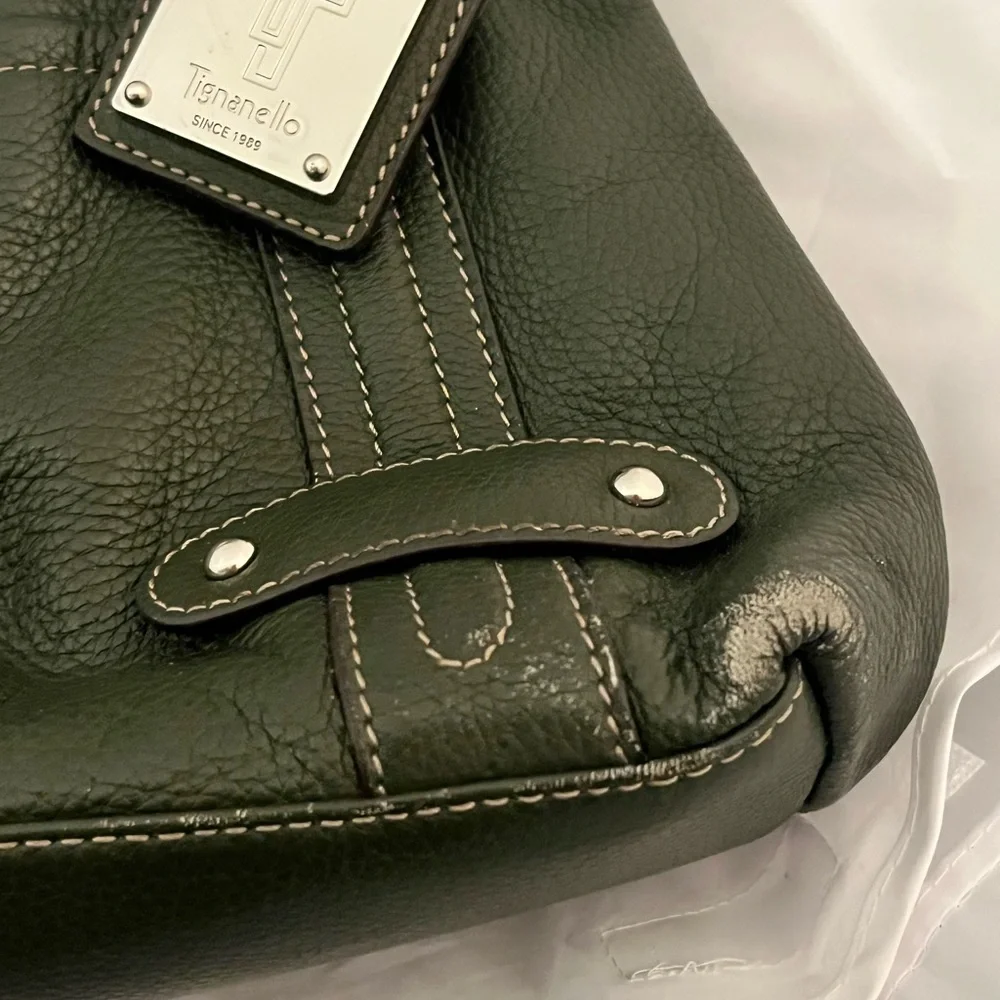 Tignanello Olive Green Leather Shoulder Bag